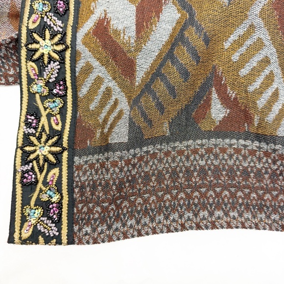 Soft Surroundings Asmara Embellished Beaded Knit Tapestry Wrap Earthy Ikat - Picture 13 of 16